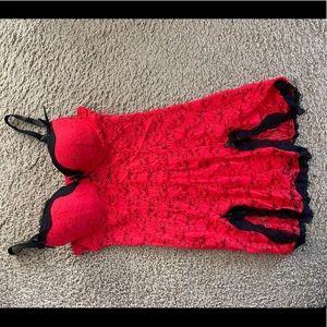 Red lace slip/chemise lingerie